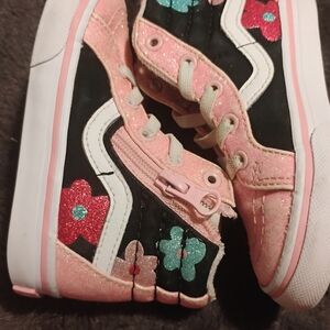 Vans Kids Pink and Black Glitter Floral Sneakers
